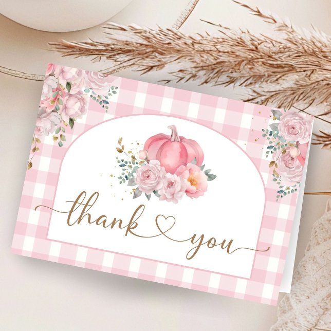 Pumpkin Baby Shower Pink Fall Folded Thank You  Card (Creator Uploaded)