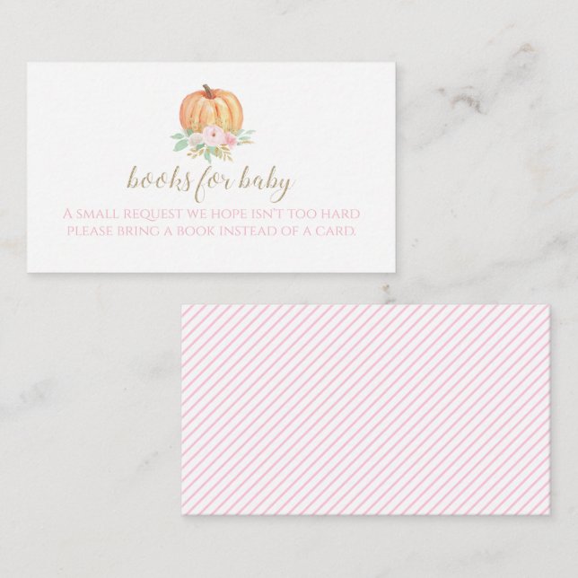 Pumpkin Baby Shower Pink Floral Books for baby Enclosure Card (Front/Back)