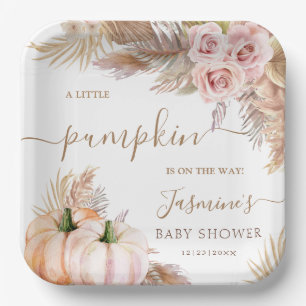 Pumpkin Baby Shower Pink Girl Floral Fall Autumn  Paper Plate
