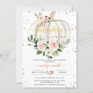 Pumpkin Baby Shower, Pink Gold Elegant Invitation