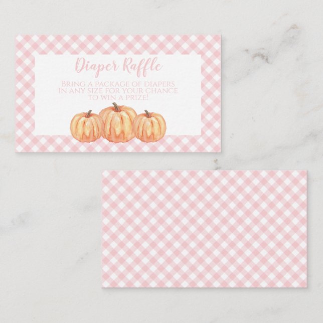 Pumpkin Baby Shower Pink Plaid Diaper Raffle Enclosure Card (Front/Back)