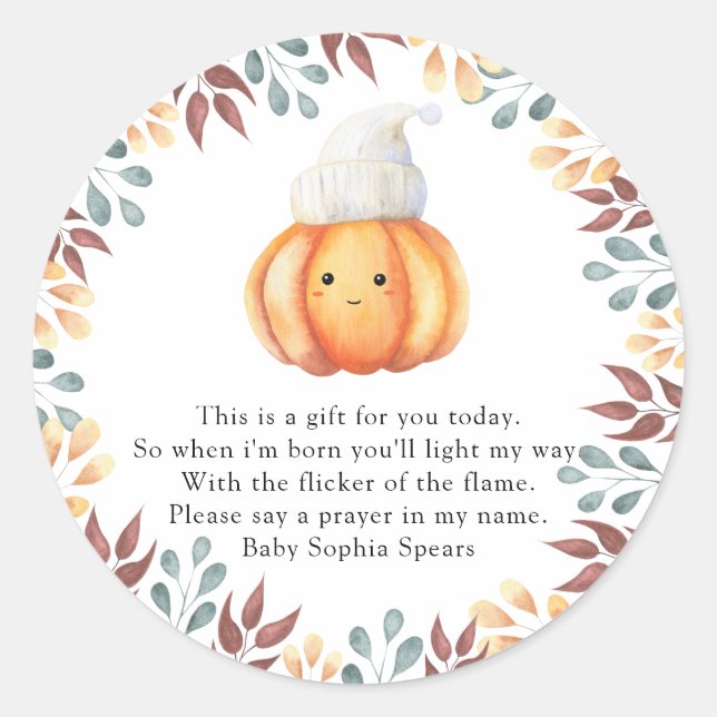 Pumpkin baby shower - Prayer candle label (Front)