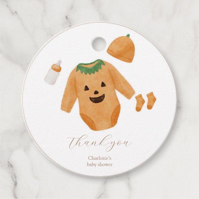 Pumpkin Baby Shower Round Favour Tag (Front)