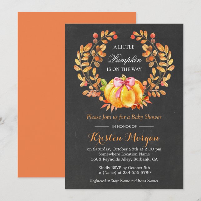 Pumpkin Baby Shower | Rustic Autumn Chalkboard Invitation (Front/Back)