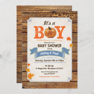 Pumpkin baby shower rustic invitation retro wood