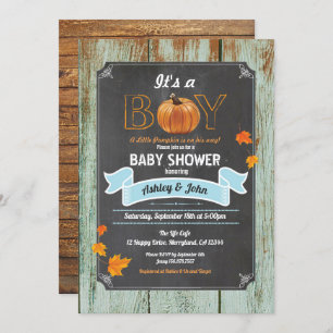 Pumpkin baby shower rustic wood chalkboard invitation