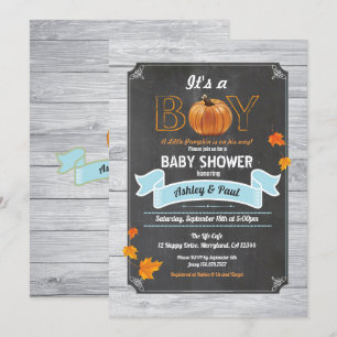 Pumpkin baby shower rustic wood chalkboard invitation