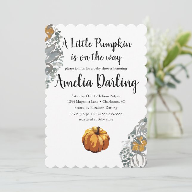 Pumpkin Baby Shower Scallop Edge Invitation (Standing Front)