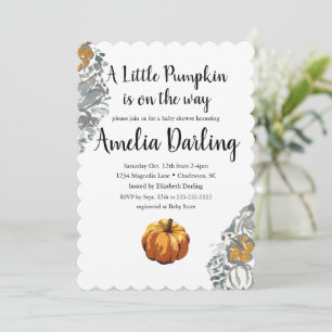 Pumpkin Baby Shower Scallop Edge Invitation