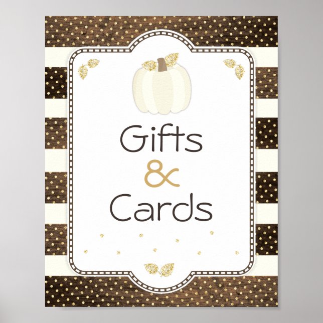 Pumpkin Baby Shower Table Sign, Wood & Ivory Poster (Front)