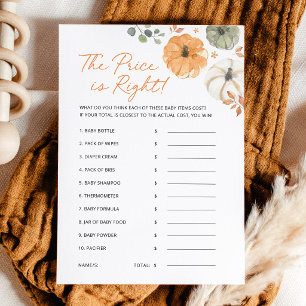 Pumpkin Baby Shower The Price Is Right Game Card