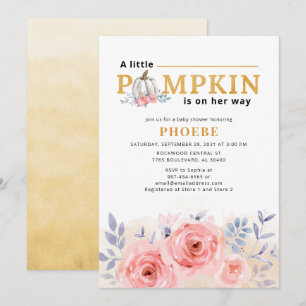 Pumpkin Baby Shower Watercolor Lilac Pink Rose Invitation