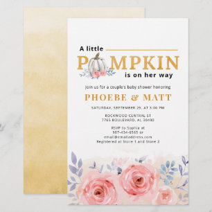 Pumpkin Baby Shower Watercolor Lilac Pink Rose Stationery