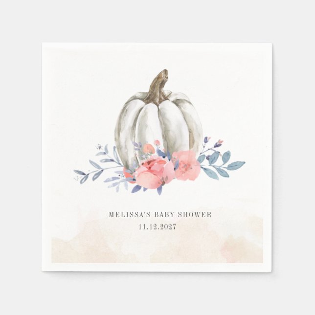 Pumpkin Baby Shower Watercolor Lilac Pink Roses Napkin (Front)
