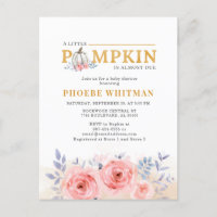 Pumpkin Baby Shower Watercolor Pink Roses
