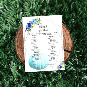 Pumpkin Baby Shower What's In Your Purse   Blue Invitation