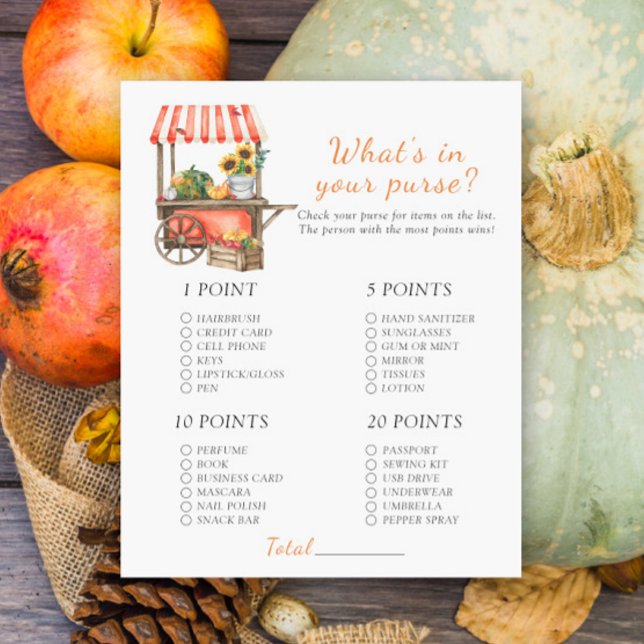 Pumpkin baby shower - What's in your purse game (Creator Uploaded)