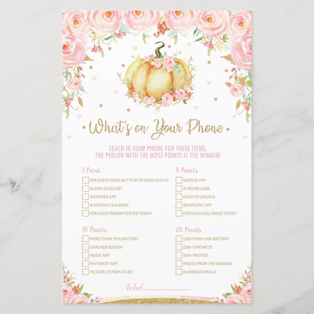 Pumpkin Baby Shower What's On your Phone Game (Front)