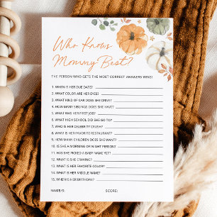 Pumpkin Baby Shower Who Knows Mummy Best Game Card