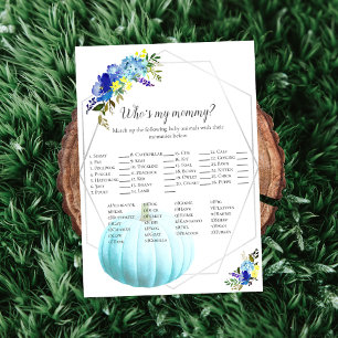 Pumpkin Baby Shower Who's My Mummy Blue Invitation
