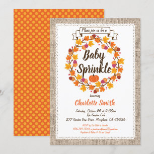 Pumpkin baby sprinkle invitation burlap wreath