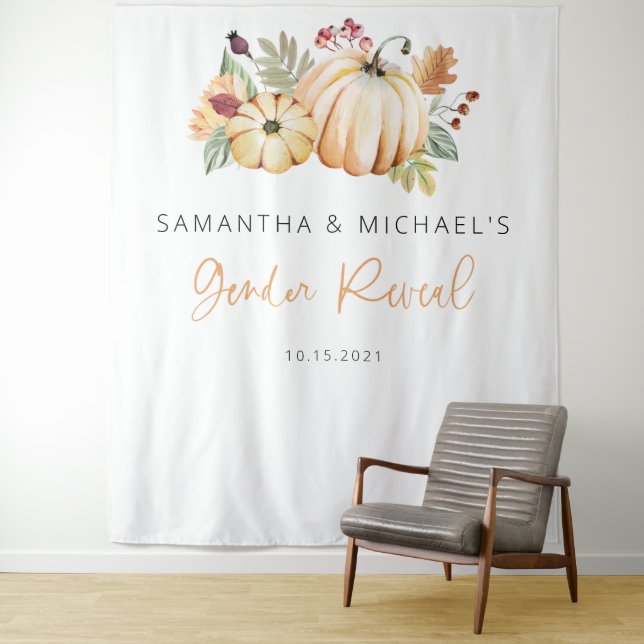 Pumpkin Backdrop, Fall Gender Reveal Backdrop Tapestry (In Situ)