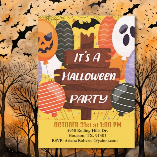 Pumpkin Balloons It's A Halloween Party  Invitation (Creator Uploaded)