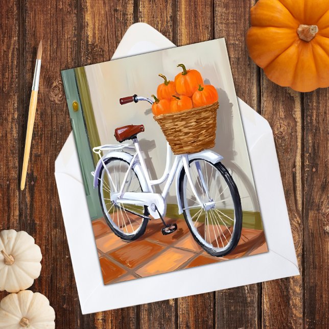 Pumpkin Basket Bicycle Fall Watercolor Holiday Card (Creator Uploaded)