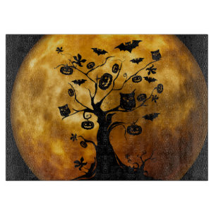 Pumpkin, Bat, Owl, and Orange Moon Cutting Board