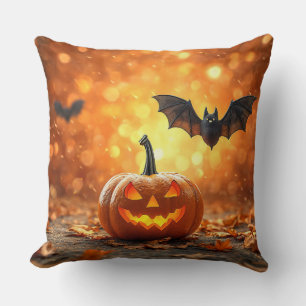 🎃🧡 Pumpkin Bat Spooky Cosy Halloween Night Vibes Cushion