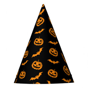 Pumpkin Bat Trick or Treat Dark Pattern Party Hat
