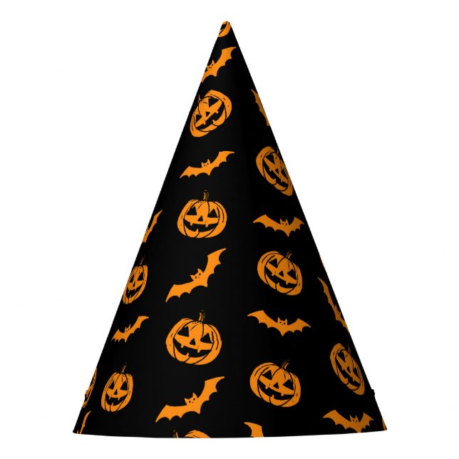 Pumpkin Bat Trick or Treat Dark Pattern Party Hat (Front)