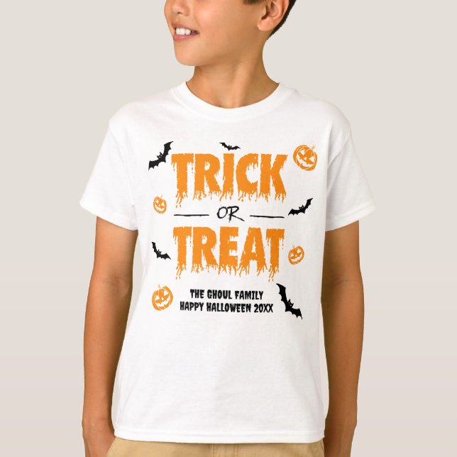 Pumpkin Bat Trick or Treat Light Theme 2 Kids T-Shirt (Front)