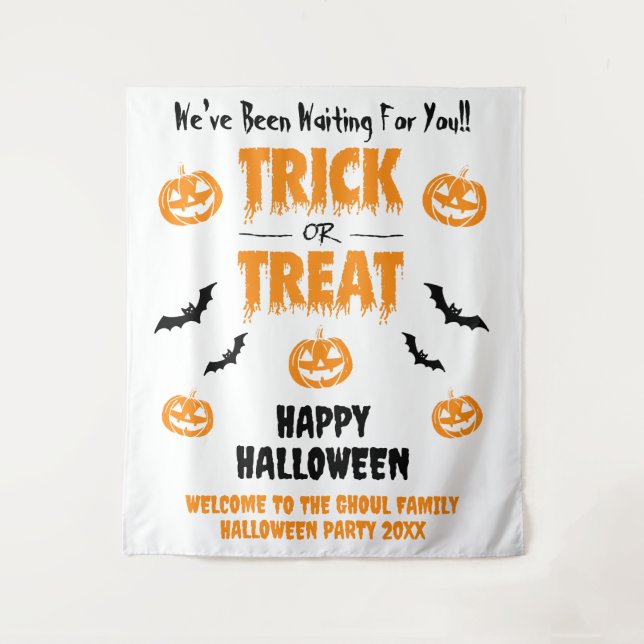 Pumpkin Bat Trick or Treat Light Welcome Tapestry (Front)