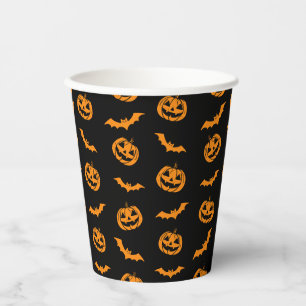 Pumpkin Bat Trick or Treat Party Dark Pattern Paper Cups
