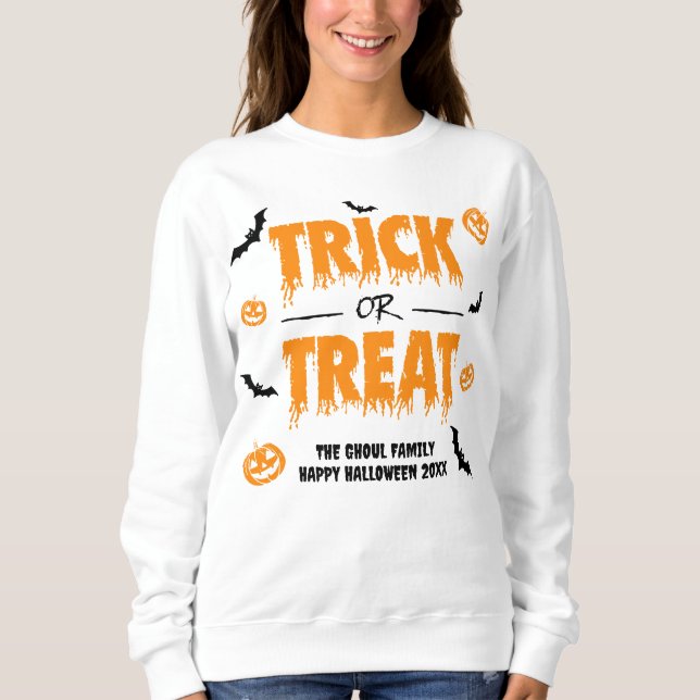 Pumpkin Bat Trick or Treat Party Light Theme 2 Sweatshirt (Front)