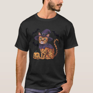 Pumpkin Bat Witch Costume Bengal Cat Halloween T-Shirt