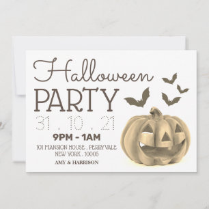 Pumpkin & Bats, Halloween Party Invitation