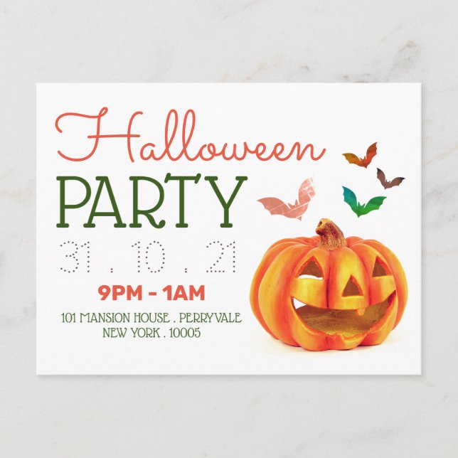 Pumpkin & Bats, Halloween Party Invitation (Front)