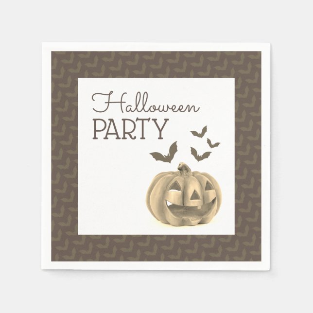 Pumpkin & Bats, Halloween Party Napkin (Front)