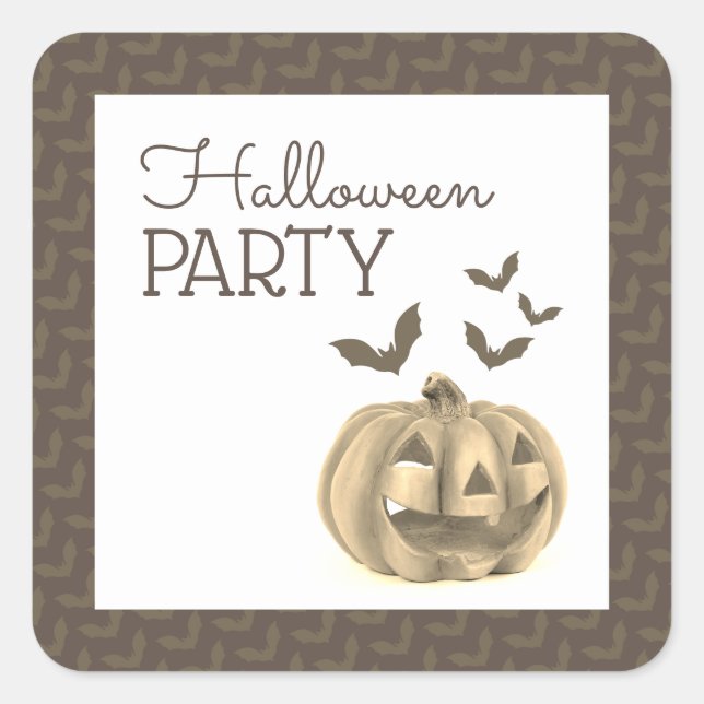 Pumpkin & Bats, Halloween Party Square Sticker (Front)