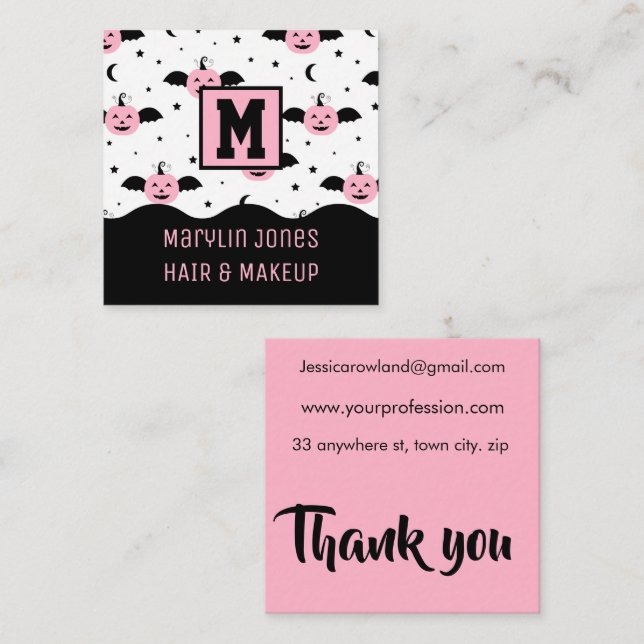 PUMPKIN BATS HALLOWEEN SQUARE BUSINESS CARD (Front/Back)