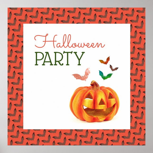 Pumpkin & Bats, Halloween Welcome Poster (Front)