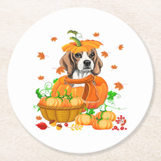 Pumpkin Beagle Thanksgiving Beagle In Pumpkin Round Paper Coaster
