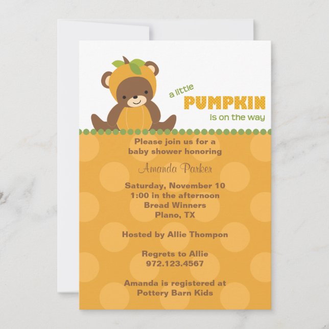 Pumpkin Bear Baby Shower Invitation (Front)