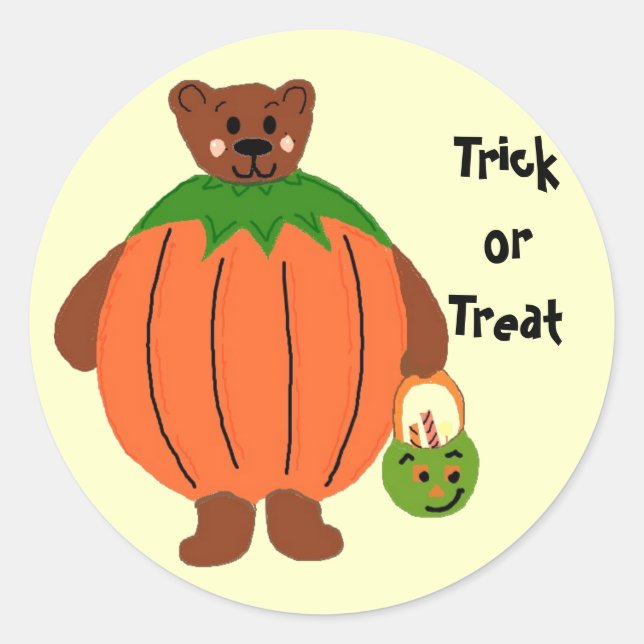 Pumpkin Bear Classic Round Sticker (Front)