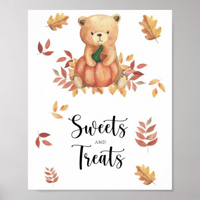 Pumpkin bear, sweets and treats baby shower poster (Front)