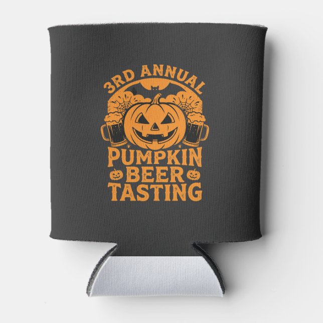 Pumpkin Beer Tasting Halloween Party Design Can Cooler (Front)