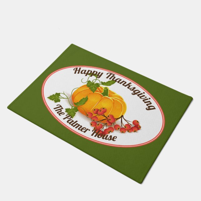 Pumpkin berries and leaves fall Happy Thanksgiving Doormat (Angled)