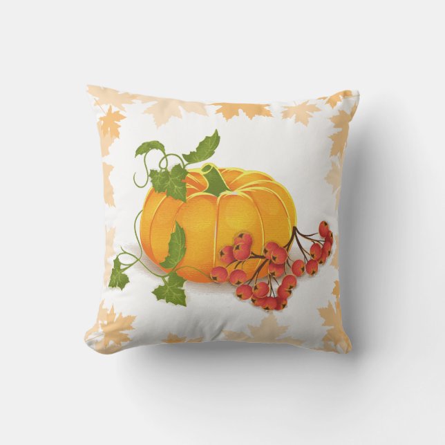 Pumpkin, berries and leaves fall Thanksgiving Cushion (Front)